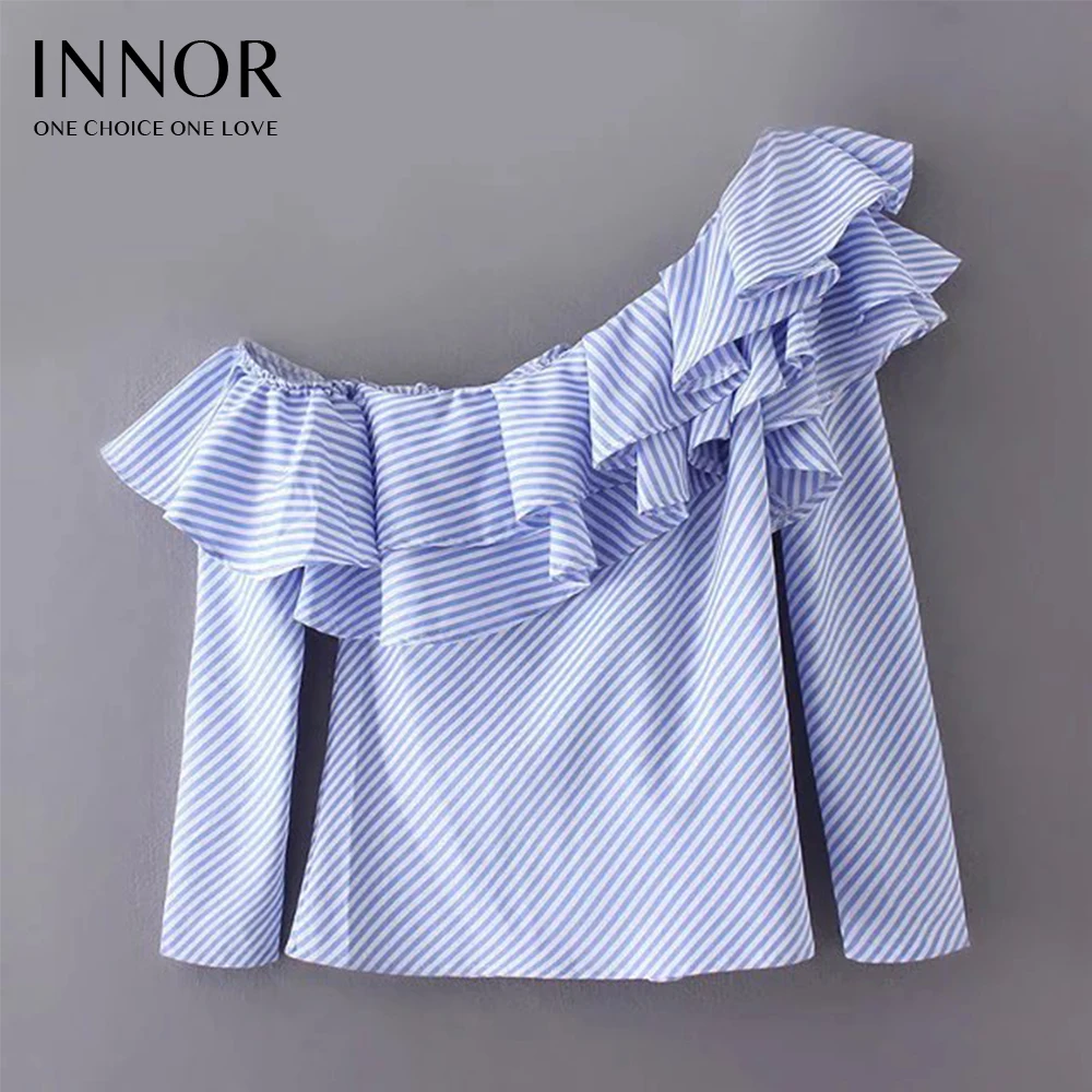 2017 Осенняя Повседневная синяя полосатая рубашка с длинным рукавом крутая блузка