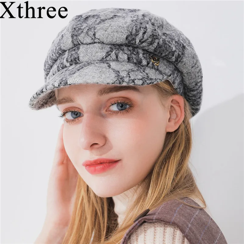 Шапка Xthree женская зимняя однотонная кружевная и хлопковая восьмиугольная с
