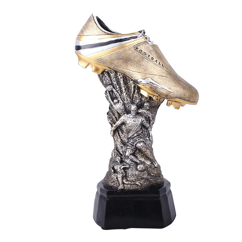 

Home Decor Figurine European Cup Soccer Shoes Trophy Resin Ornament Sports Statue Football Shoes Trophy Model Desktop Craft Gift
