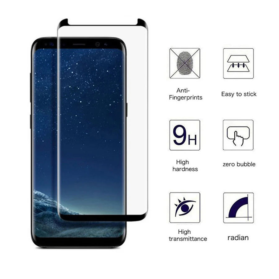 9H 3D изогнутый защитный чехол из закаленного стекла для Samsung Galaxy S8 Plus S9 Защитная