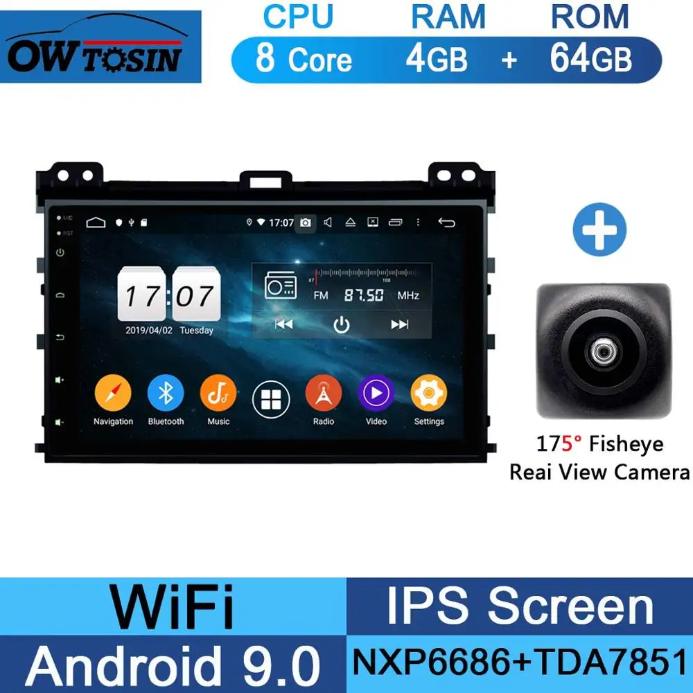64G Fisheye Camera " ips Android 9,0 8 ядерный 4 Гб ram+ 64 ГБ rom автомобильный DVD радио gps для Toyota Land Cruiser Prado LC 120 2002-2010 DSP CarPlay Parrot BT - Цвет: 64G Fisheye Camera