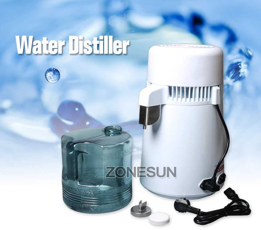 ZONESUN 4L дистиллятор воды из нержавеющей стали очиститель чистой воды очиститель воды дистиллятор фильтр очистка контейнер