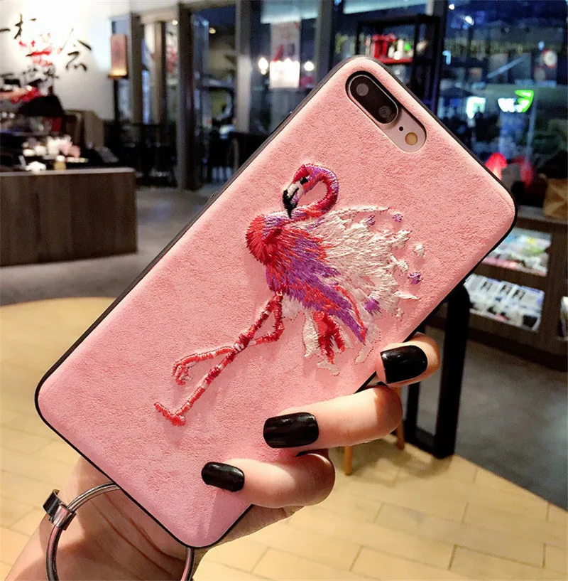 3D Вышивка кожаный чехол для телефона для iphone 6 6S 7 8 Plus Рождество Лось Олень Фламинго силиконовый чехол для iphone X XS чехол для MAX XR