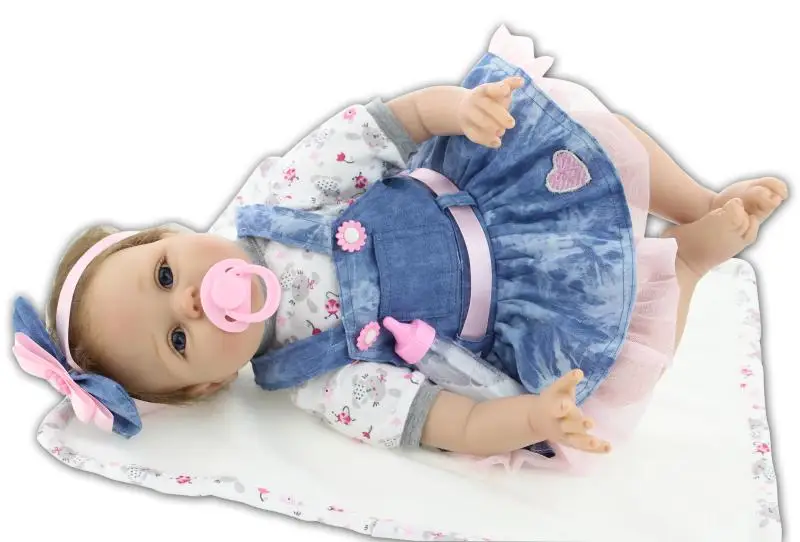 

55cm Reborn Baby Doll Real Silicone Doll Kids Toys Girls Bebes De Silicona New Born Babies Blue and Brown Eyes to Choose