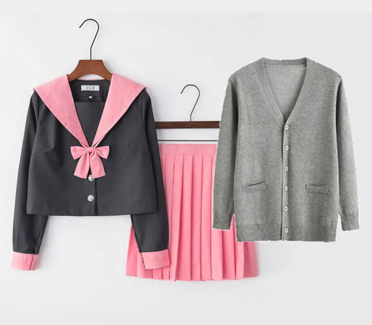 long sleeve sweater Розовая британская форма для школьниц в консервативном стиле; костюмы для костюмированной вечеринки; школьная форма с коротким рукавом для хора JK; S-3XL - Цвет: long sleeve sweater