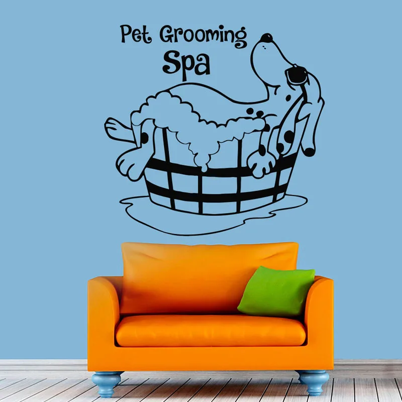 

Free Shipping Dog Bathing Wall Stickers Pet Grooming Spa Home Decor Vinyl Removable Wall Decals Kids Room Lovely Murals