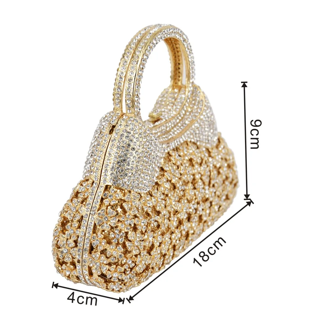 Стильная Золотая вечерняя сумка роскошный женский клатч с кристаллами и ручкой