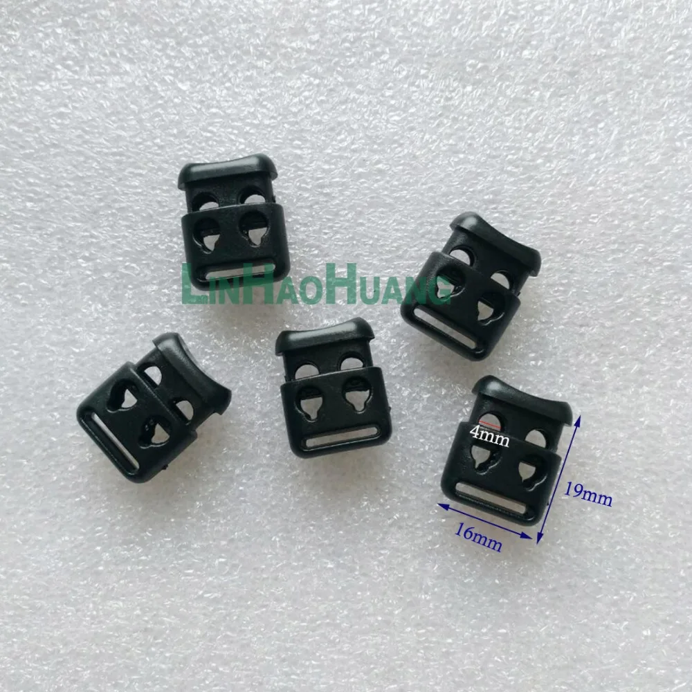 100pcs/lot black plastic cord lock toggles 2-hole spring stoppers for 4mm bungee shock free shipping | Дом и сад