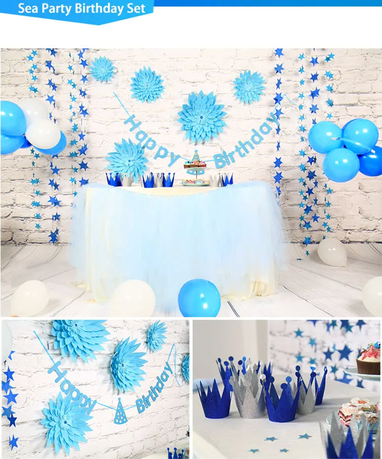 Blue 47-57 шт. розовый золотой венок на день рождения HatsParty шары с днем рождения баннер для детей с днем рождения украшения комплект - Цвет: Blue
