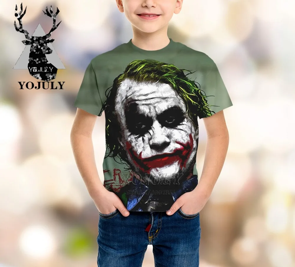 YOJULY/Новинка, детская одежда с 3d принтом из фильма «Джокер клоун» для маленьких мальчиков и девочек-подростков детская футболка горячая Распродажа, модные футболки Modis, A208