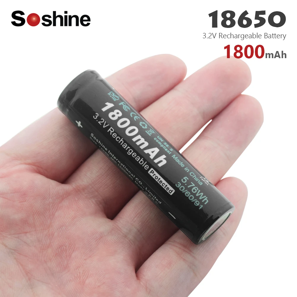 Горячая новинка Soshine 3,2 В LiFePO4 18650 перезаряжаемый аккумулятор блок питания для электронной сигареты с высокой разрядкой с PCB 1800mAh высокой емкости