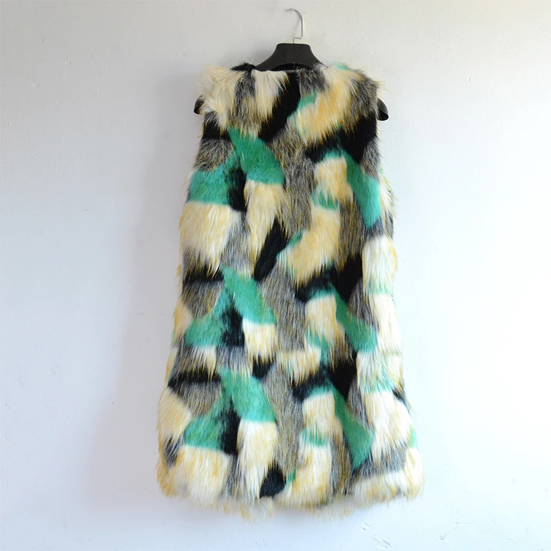 Женский Длинный жилет из искусственного меха Радужный лисьего LJLS035 2021|faux fur long