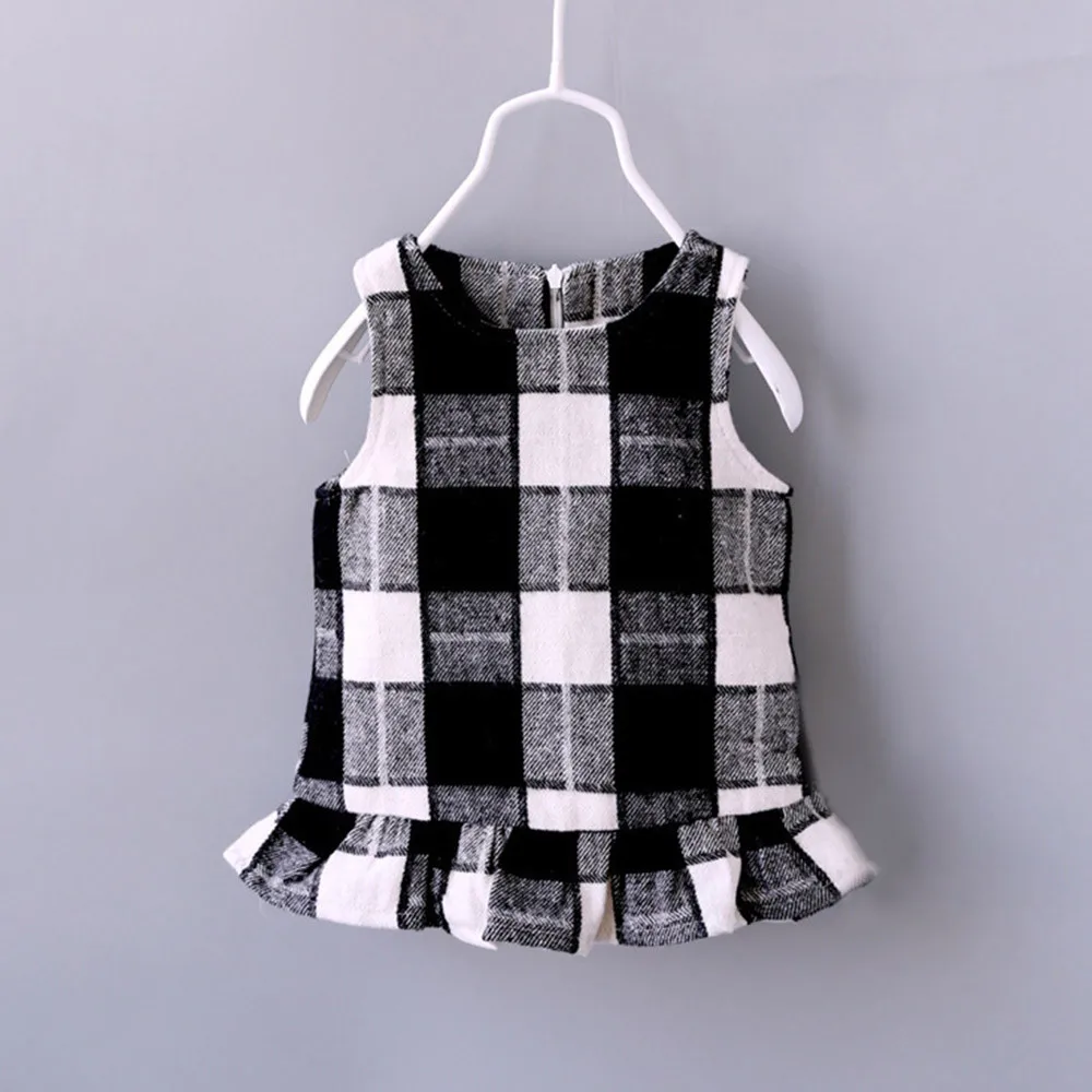 0-4T Baby Kid Girl Dress Ruffle Sleeveless Outerwear Plaid Vest Outfit Toddler Zipper Party Children Clothes BFOF | Детская одежда и