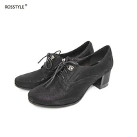 rosstyle handmade genuine leather high heels fashion wild round toe square heels elastic band spring autumn casual shoes c3