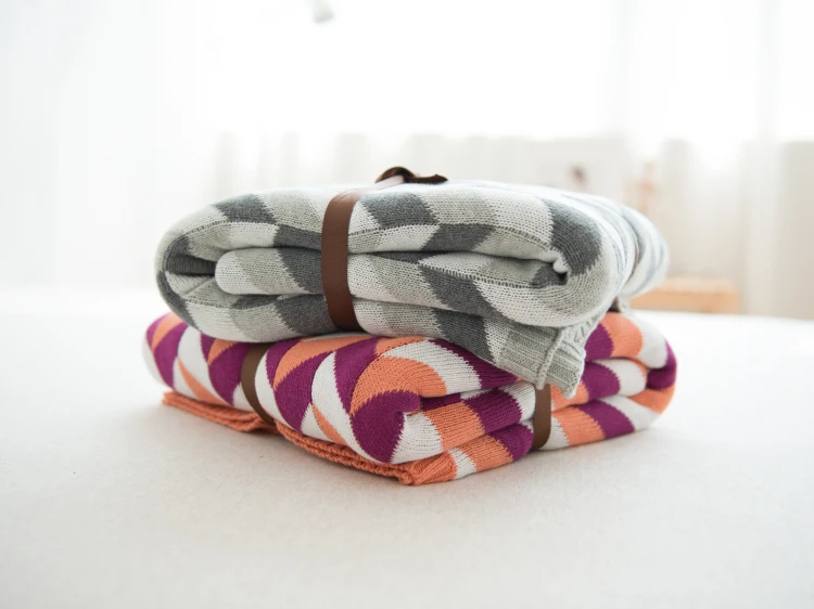 DUNXDECO Blanket Cotton Knitting Throw Nordic Geometric Orange Grey Sofa Bedding Air condition Room Small Cobertor Photo Prop