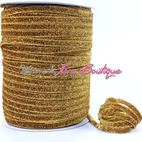

Gold metallic glitter elastic in 3/8", 250 yards per lot, glitter elastic ribbon for hair accessory