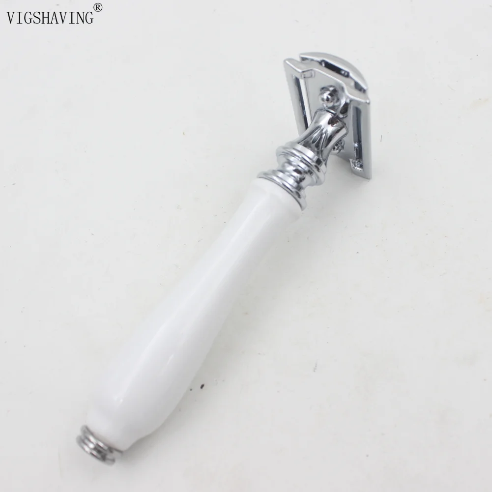 VIGSHAVING, безопасная бритва с двумя краями и керамической ручкой, Парикмахерская бритва для бритья, подарки для мужчин