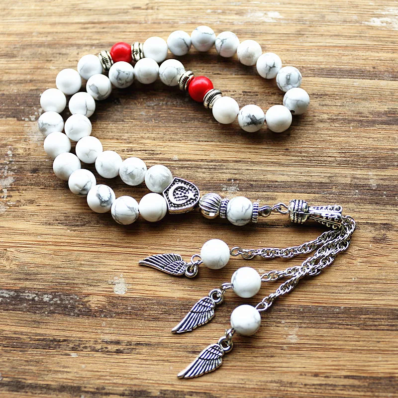 8 мм круглый howlite камень кровати Форма 33 четки Исламская Мусульманский Tasbih Аллах