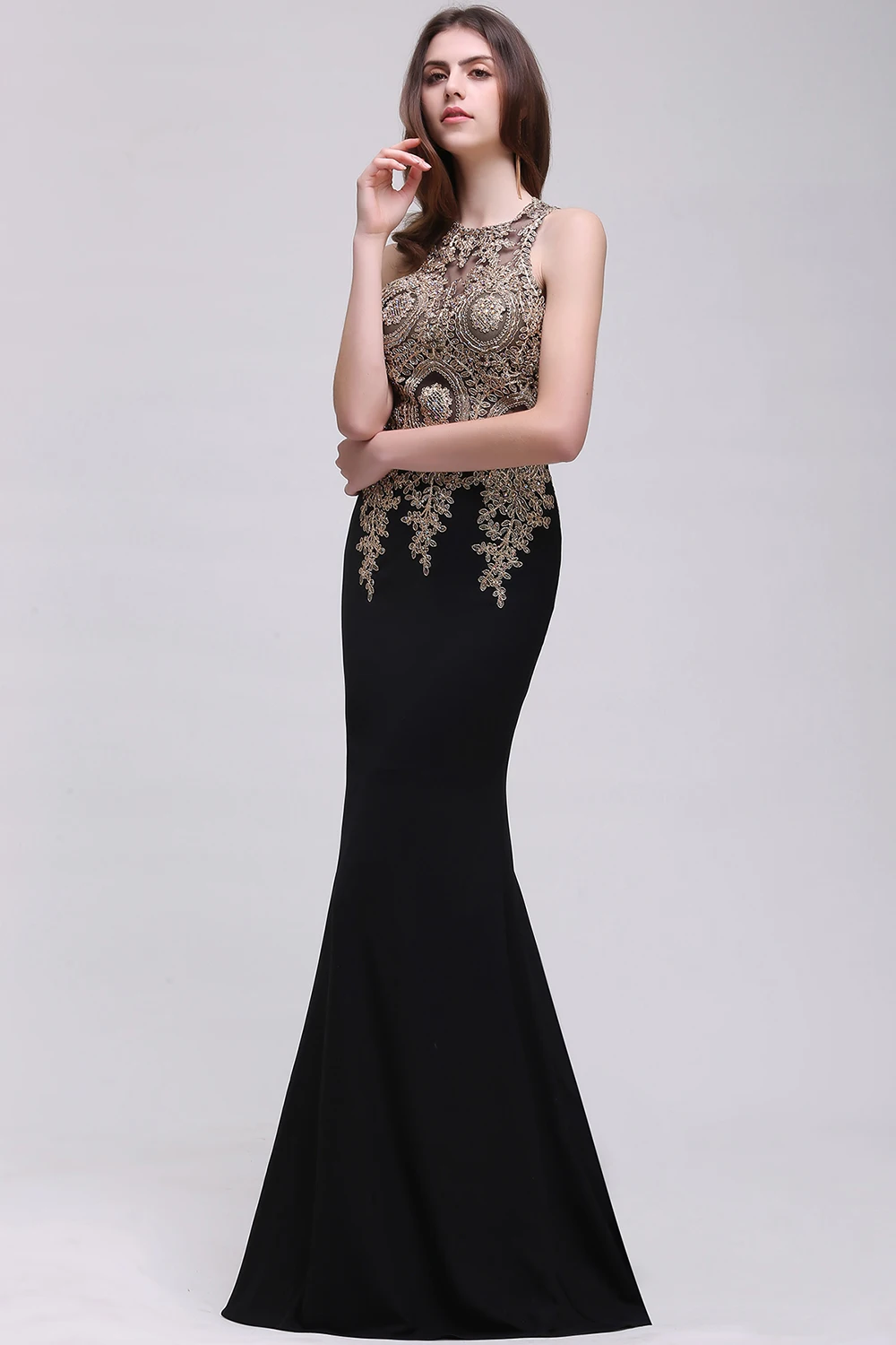 2017 New Arrival Cheap O-neck Mermaid Embroidery Evening Gowns Backless Sheer Long Prom Robe de Soiree Longue | Свадьбы и торжества