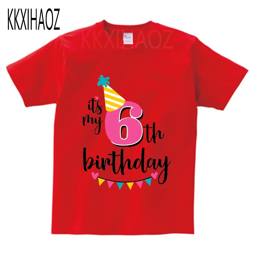 Футболка с надписью «Happy Birthday Number» для девочек 4-6 лет, милая летняя одежда для малышей, Детская футболка с цифрами «забавный подарок на день рождения» для мальчиков, NN