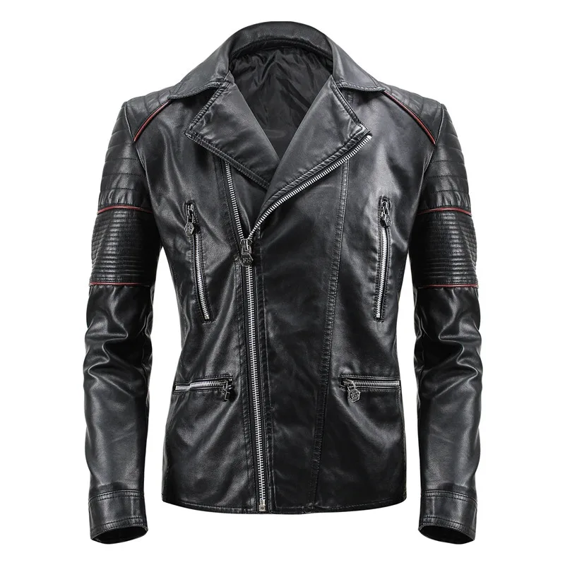 

Fashion Slim Moto Biker Leather Jacket Men Black Casual Tops Jackets Autumn Winter Faux Leather Coats Man Bomer Leather Jackets