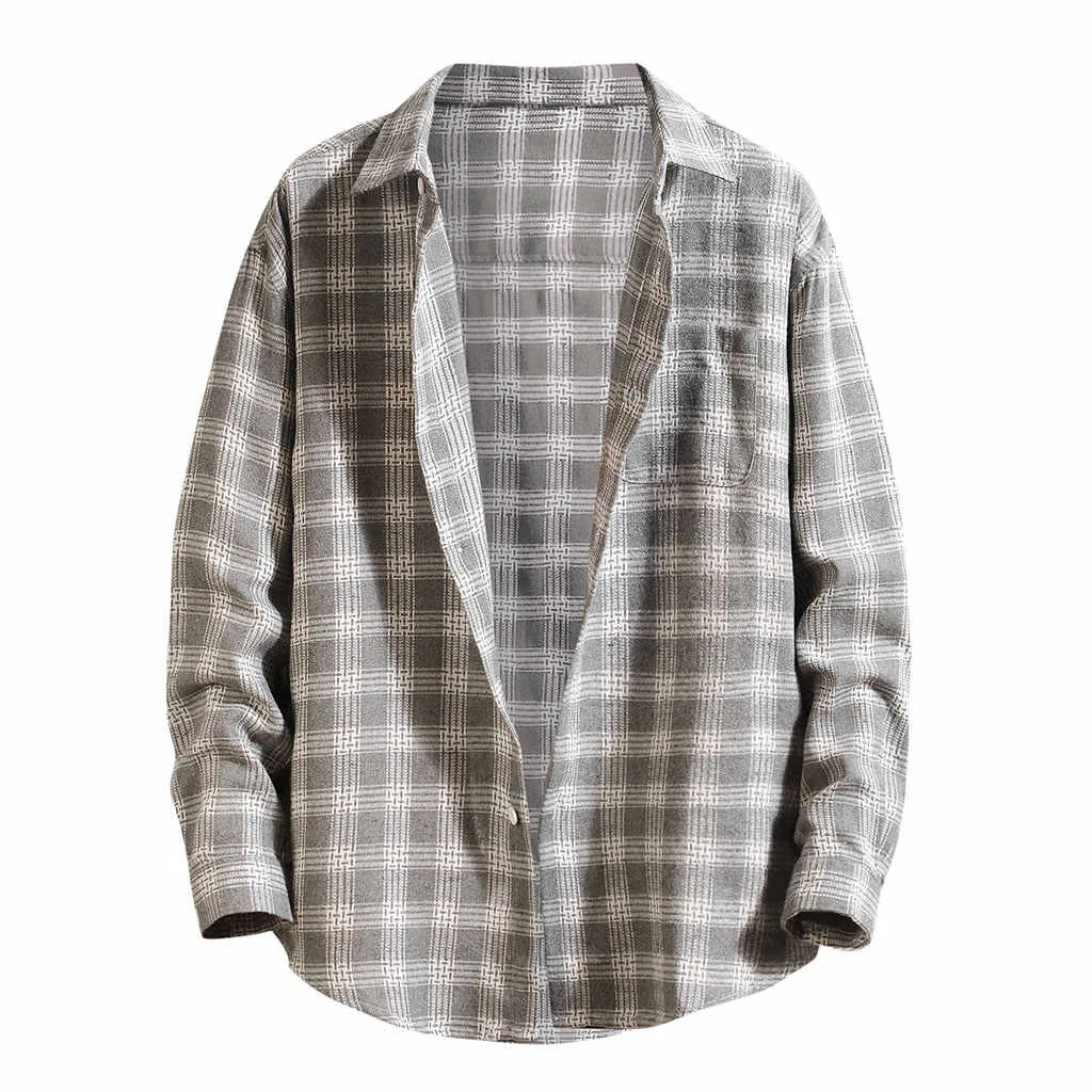 Gray Модная мужская рубашка уличная Camisa повседневные мужские рубашки с длинным рукавом осенние свободные повседневные клетчатые мужские рубашки Camisa masculina - Цвет: Gray