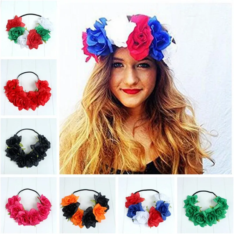 New Large Rose Flower Forehead Hair Headband Hair Crown Summer Festival Garland S1