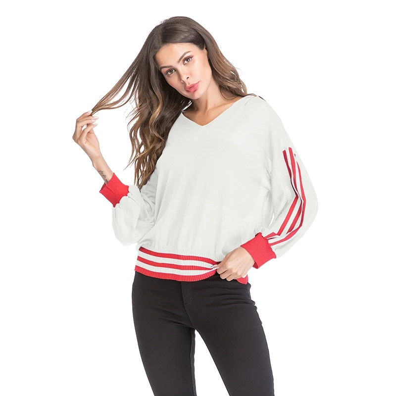 Женская блузка в полоску с v образным вырезом и рукавами летучая мышь свободный