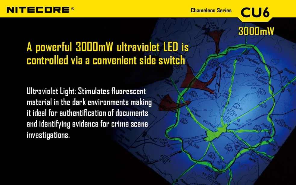 NITECORE CU6 фонарик XP-G2(R5) 440LM светодиодный с 3000 МВт Ультрафиолетовое UV 365nm тактический фонарь с nitecore 18650 2600 мАч батарея
