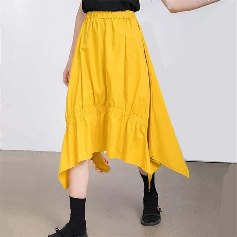 

Women Fashion New Summer Irregular Cotton Skirts Sweet And Cool Girl A-Line Skirts Casual Loose Solid Skirts