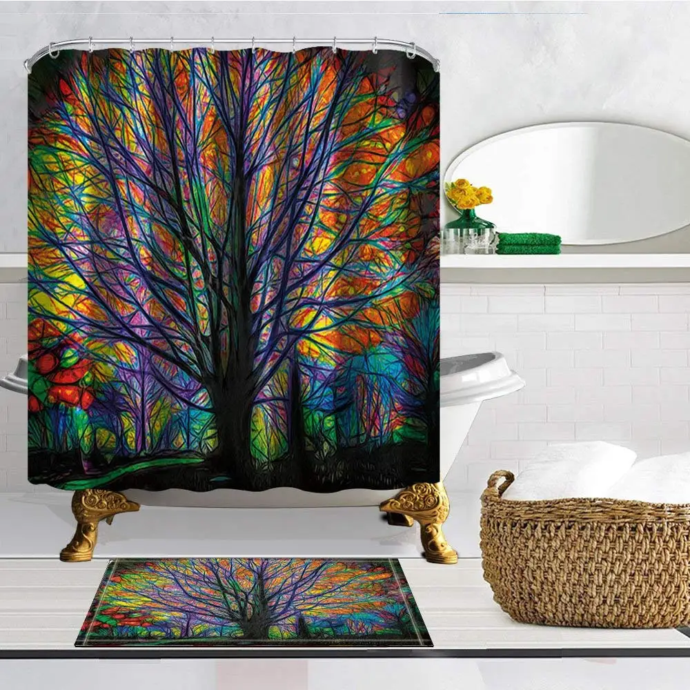 Ретро Фантастические Огромные красочные деревья занавески для душа и набор