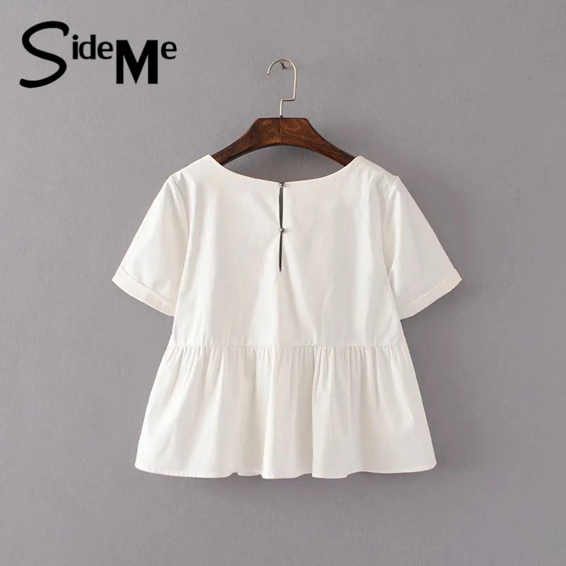 2017 New Summer V-neck Floral Embroidered Ruffles White Cotton Harajuku Women tops Linen blouses femme shirt Flare Short Sleeves |