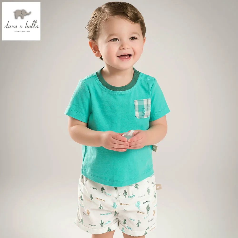 DB5124 dave bella summer baby boys clothing set kid green sets child's infant clothes children costumes cool suit |