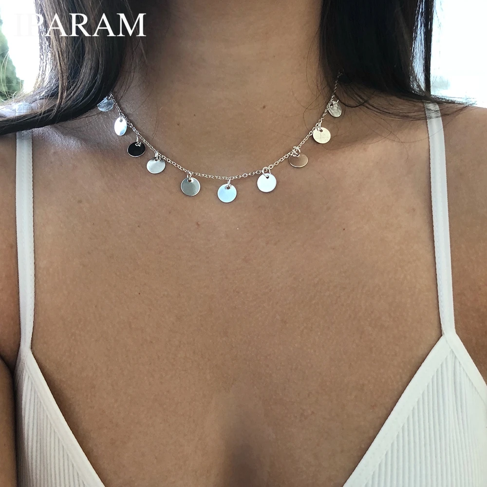 IPARAM, модные золотистые блестки, монеты, кисточка, колье, ожерелье для женщин, Дамское ожерелье, ювелирные изделия