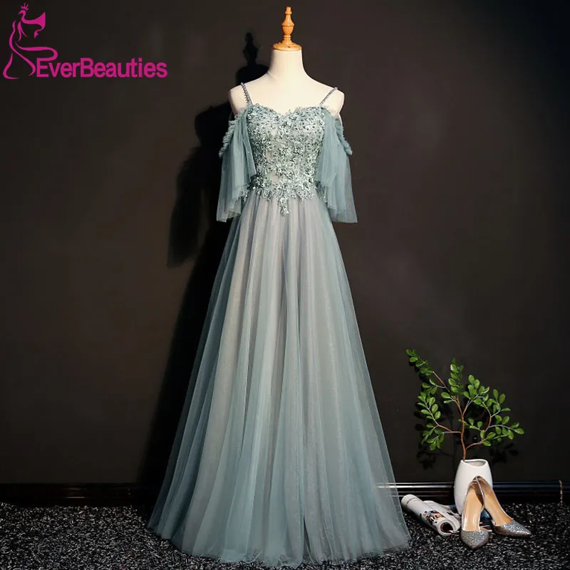 Вечерние платья Длинные 2020 тонкие лямки Тюлевое вечерние Vestido De Festa Longo Vestidos Fiesta