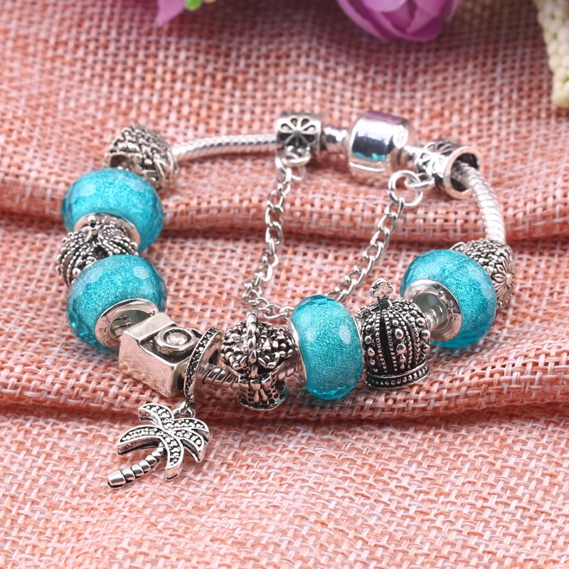 Женский очаровательный браслет JUNESNOW3 посеребренный кулон с кокосовой пальмой