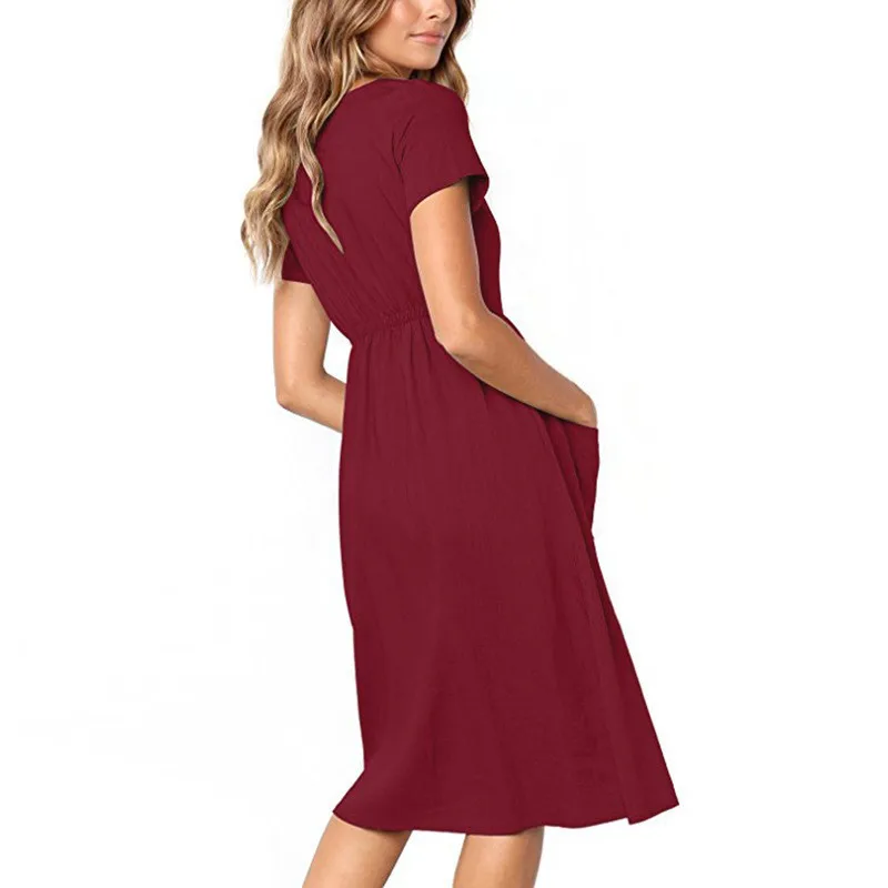 Женское платье летнее Хлопковое Женская туника с v образным вырезом коротким