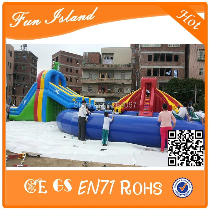 2017 надувной аквапарк и водная горка с бассейном для детей по индивидуальному