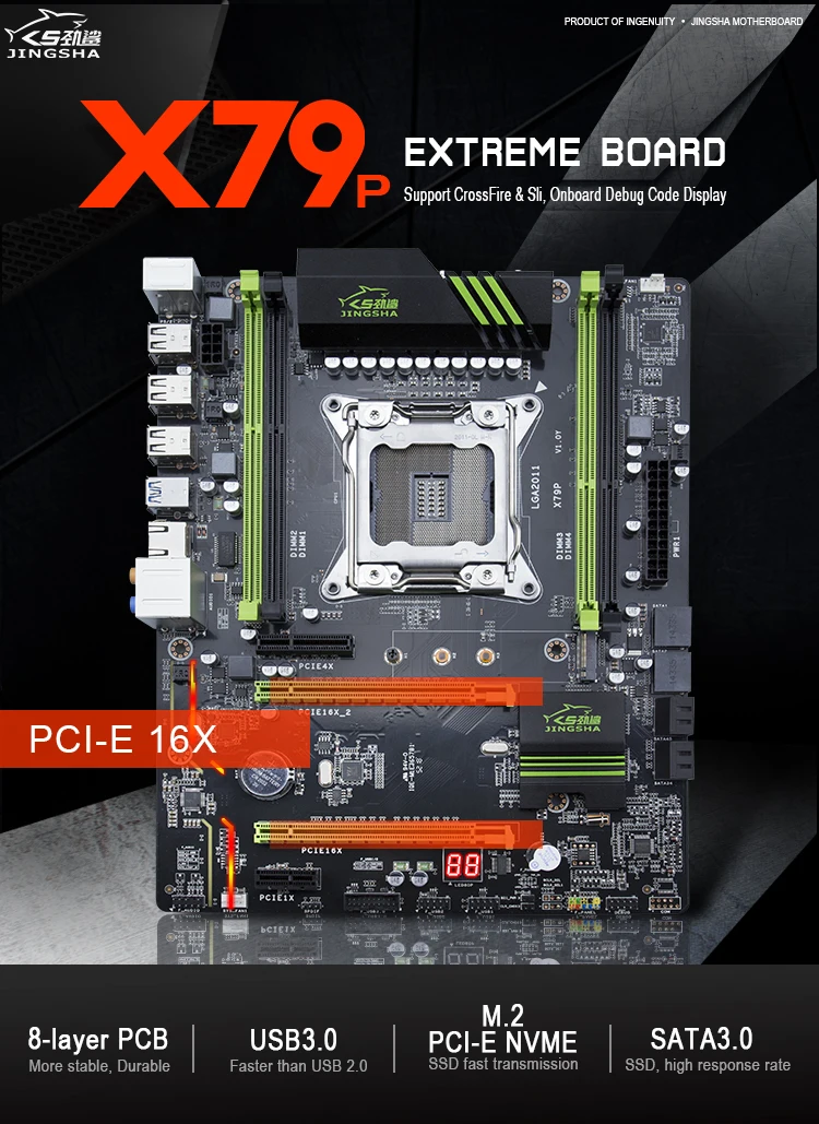 Jingsha X79 материнская плата LGA2011 ATX USB3.0 SATA3 PCI-E NVME M.2 SSD поддержка памяти REG ECC ram Xeon E5 cpu USB Flash 32G