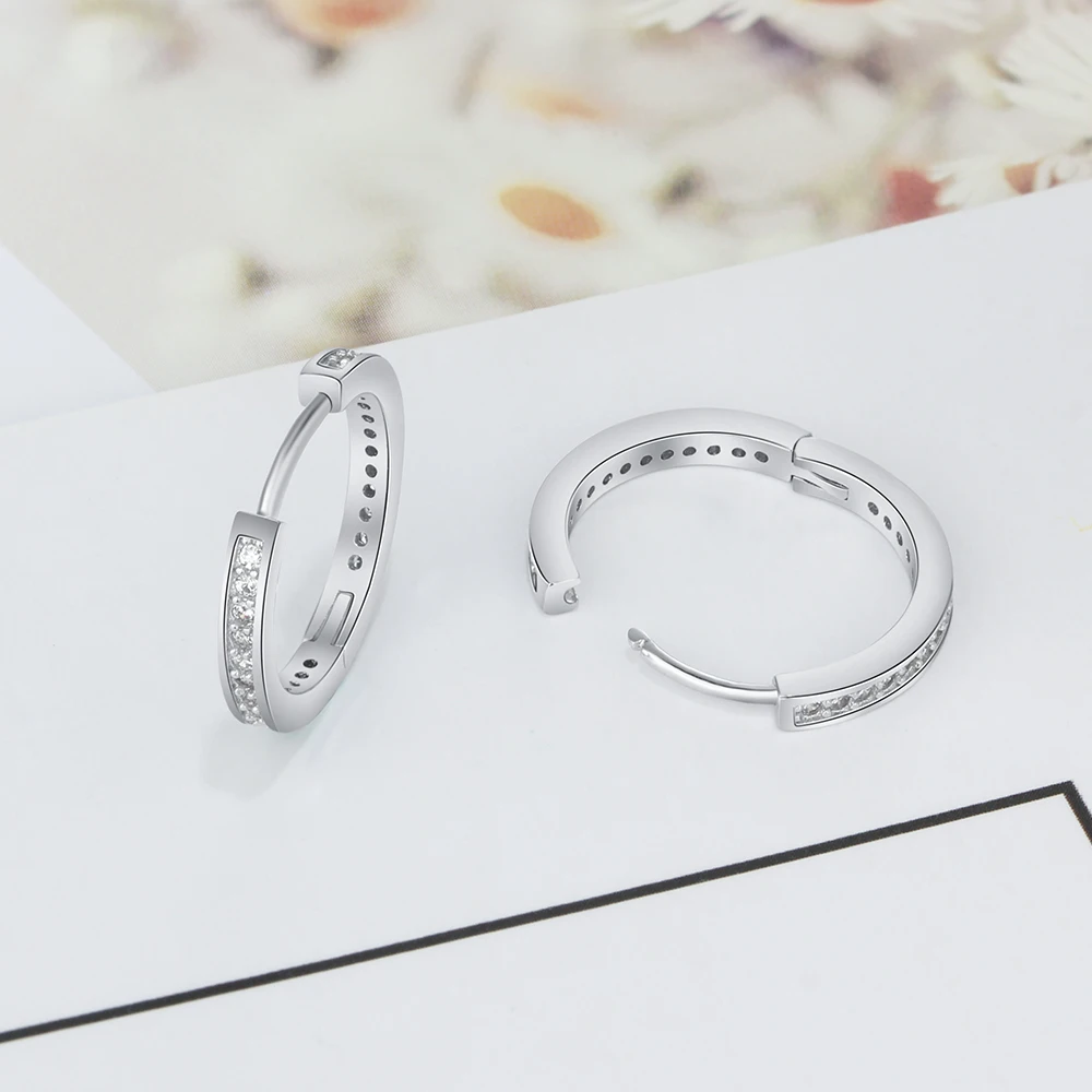 Женские круглые серьги кольца из серебра 925 пробы с фианитом|hoop earrings|earrings forearrings for