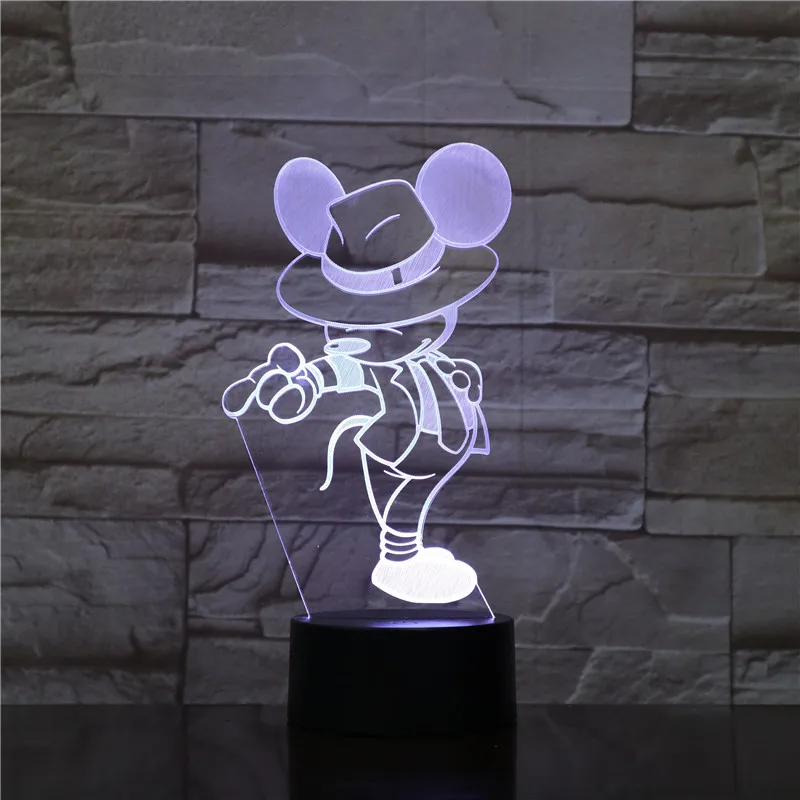 USB светодиодный 3d-ночник Микки фигурка мыши детский подарок детский ночник для танцев действие Майкл Джексон настольная лампа спальня