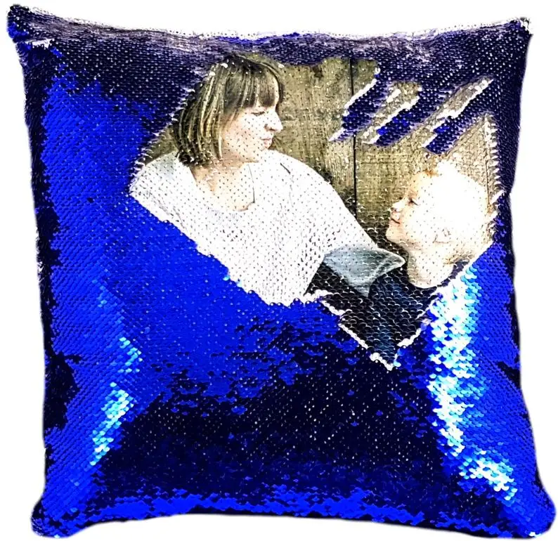 dark blue white Семейная фото подушка со стразами чехол на заказ изображения двусторонние пайетки Русалка Наволочка на день рождения декоративная подушка подарок - Цвет: dark blue white