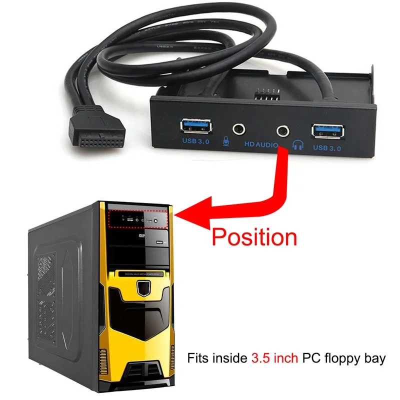 3 5 дюйма 2 USB A Hub + HD аудио на 20 контактный разъем Передняя панель привода ПК