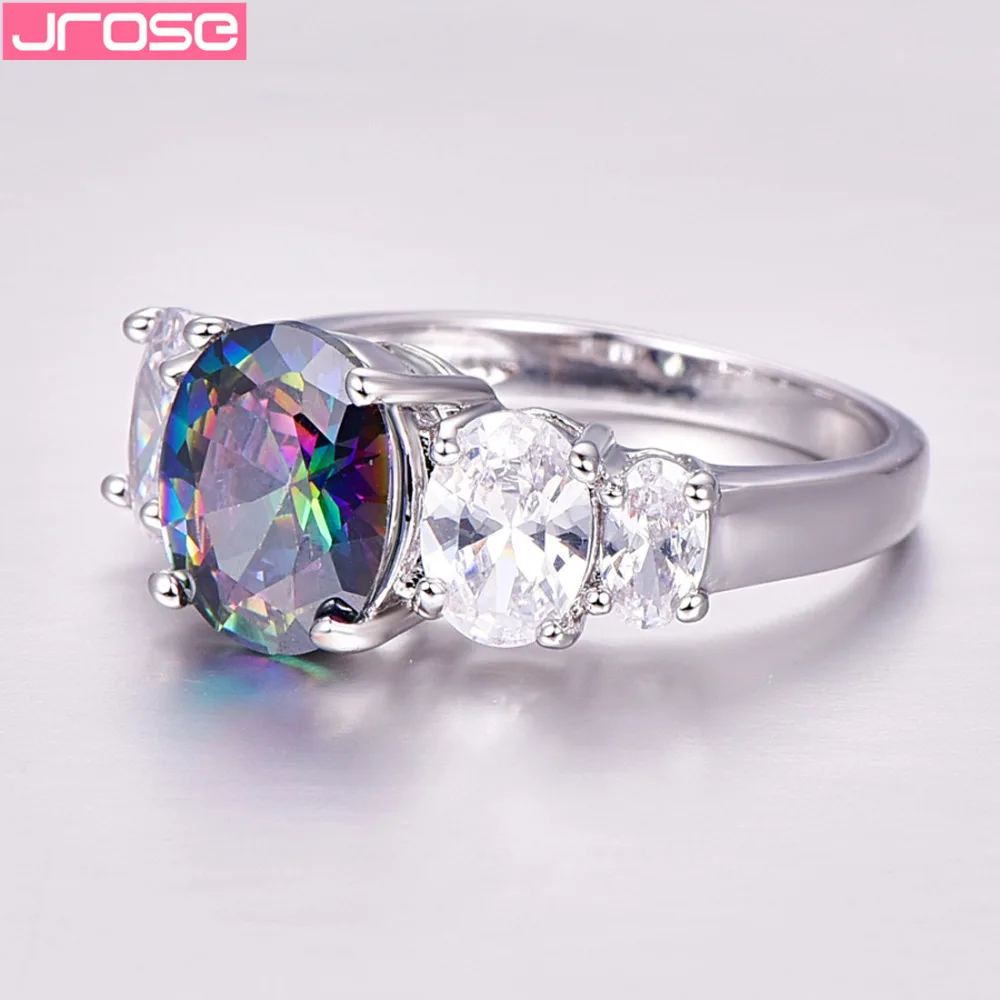 Новое поступление 2017 оптовая продажа модное кольцо JROSE овальной формы с радугой и