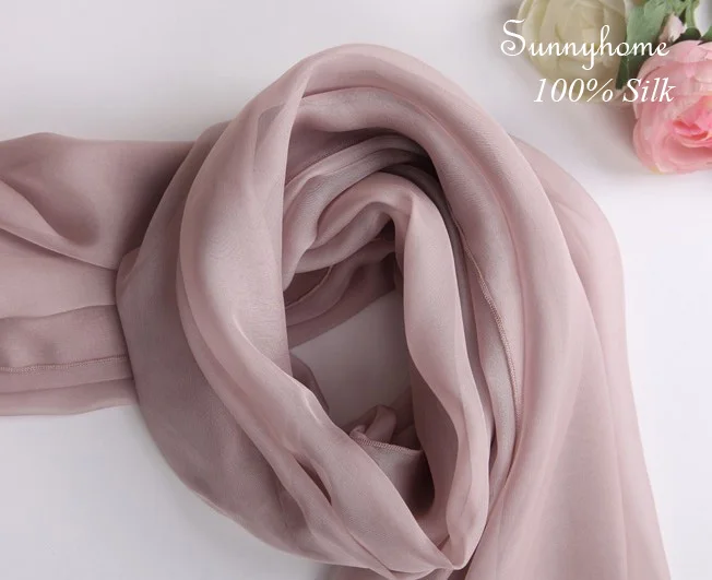 Женские шарфы брендовые роскошные из 100% натурального шелка дымчато-розовая шаль