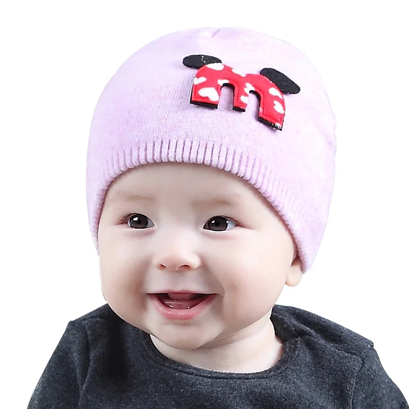 Однотонная детская шапка хлопок вязаная крючком шапочка теплая зимняя для