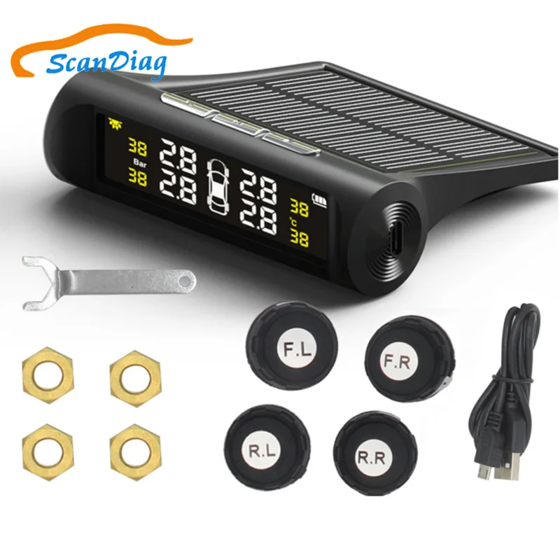 Солнечная TPMS автомобильная система мониторинга давления в шинах ЖК дисплей 4