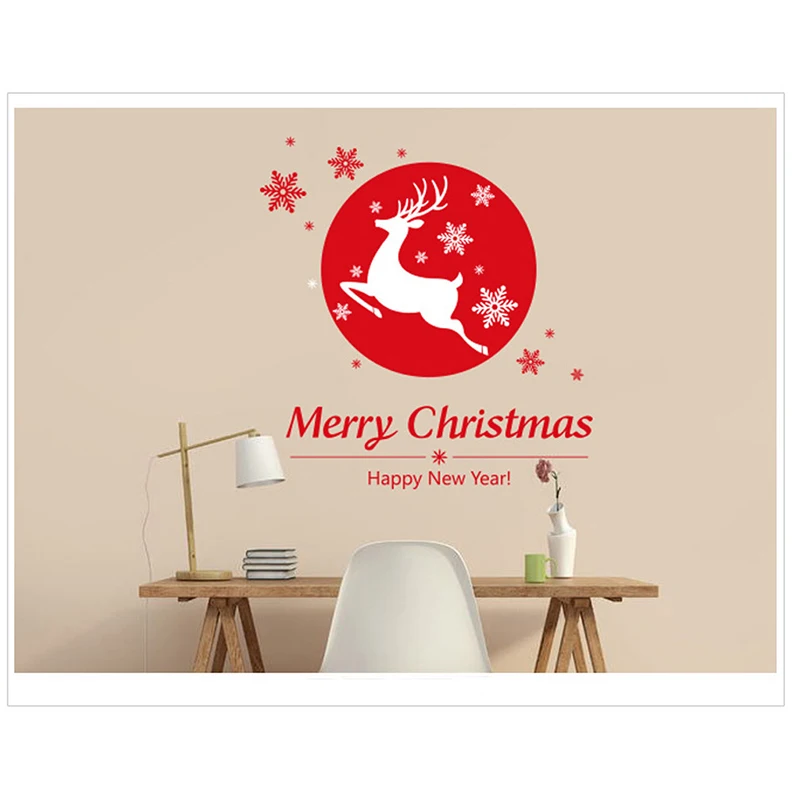 Рождество Стены Стикеры ПВХ Снежинка Олень Украшения С Рождеством Новым Годом Home