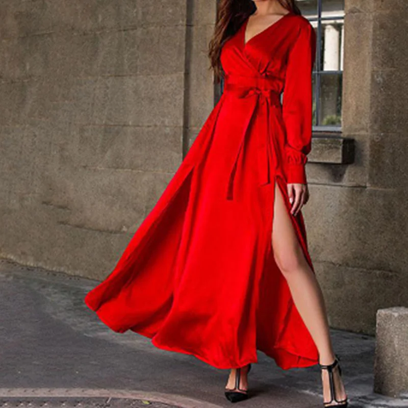 Женское сексуальное длинное платье с глубоким v образным вырезом Пляжное Платье