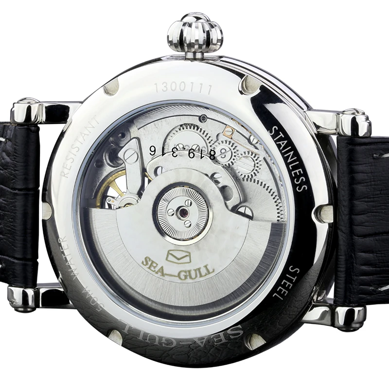 Автоматические механические водонепроницаемые часы из натуральной кожи для